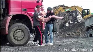 Construction site OUTDOORS gangbang with a teenager appealing adolescent
