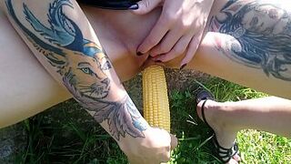 Lucy Ravenblood fucking pinky peach with corn in public space