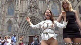 Tied up big tits small size cute sexual intercourse in public space