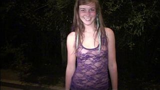 Appealing light-colored sweet sixteen Alexis Crystal in her first OUTDOORS gangbang