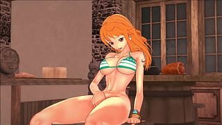 The beauty queen pirate Nami fingers her vagina in a bar - 1 Piece Hentai.