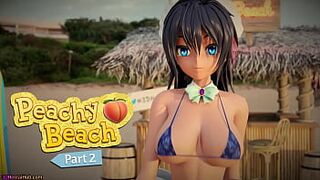 Peachy Beach Pt two, 3D Hentai Swimwear Maid, Hibiki, gets screwed in the mouth, between huge bobbies and stretched pinky peach!