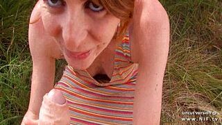 Clumsy french ginger escort bum nailed with seed to mouth outdoor