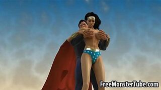 3D Wonder Wife sucking on Superman's rock penis