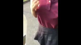 Schoolgirl Recording a Upskirt Veiw of her Pinky Peach Walking down the Street