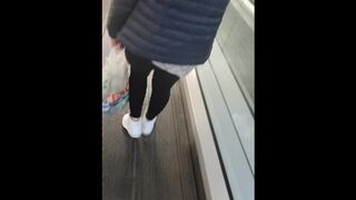 Step Son in Supermarket Pull of Step Mother In Law Leggings Fucking and Cumming on her Pinky Peach