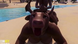 Furry cow teen fucks with a lad to reproduce | Furry monster| 3D Porn Wild Life