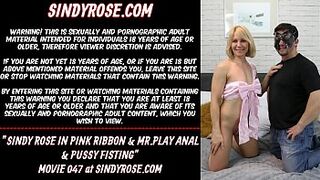 Sindy Rose in shell pink ribbon & Mr. Play butthole and vagina fisting