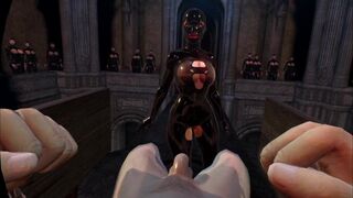 3D VR SFM Bondage Massive Bobbies Latex Mistress Sucks off Slave twice with Double Sucking Dick Bust A Load