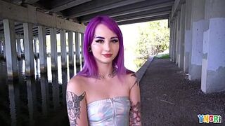 YNGR - Lovely Inked Purple Hair Punk Adolescent Gets Fucked