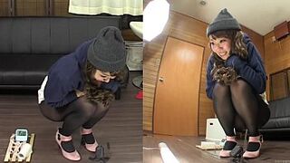 Subtitled clumsy Japanese pee desperation failure in HD