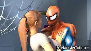 3D Platinium beauty gets her vagina licked by Spiderman