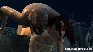 Horny 3D Beauty Humped in a Graveyard by a Zombie