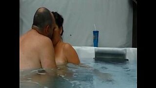 Mom couple having an cute sexual intercourse experience in their pool