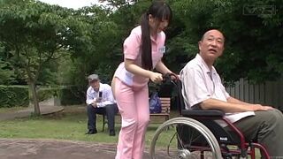Subtitled bizarre Japanese half nude caregiver public space