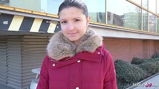 GERMAN SCOUT - Extrem Bony Eighteen Years Old Gina talk to Bang at Cast