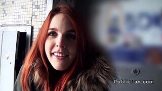 Red-Haired Spanish student from outdoors banging