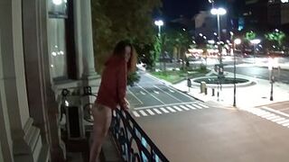 Outdoor outside pissing from a balcony in America