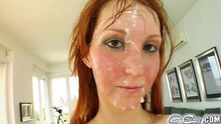 Jizz For Cover Redheads drenched in jizz after five man meat full mouth