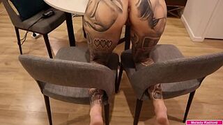 HUGE TIT Enormous Thick BOOTY Tattooed Mature Mom Gets Humped Strong While Trying To Film Herself with Her Legs Spread On 2 Chairs POV - Melody Radford