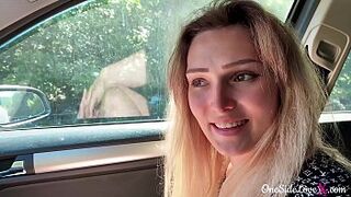 Beauty Queen Oral Giant Penis Stranger and Spunk in the Car