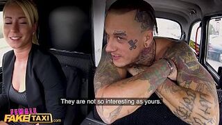 Matron Fake Taxi Tattooed male makes excited light-colored excited