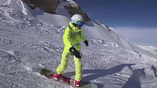4K Public Space jizzshot on mouth in ski lift Part one, two